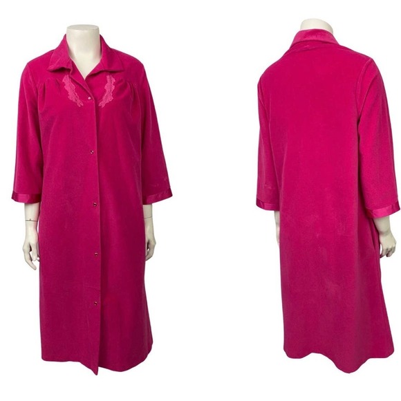 1970s Vanity Fair Hot Pink Velour Short Robe Loungewear /  Small * - Picture 3 of 4